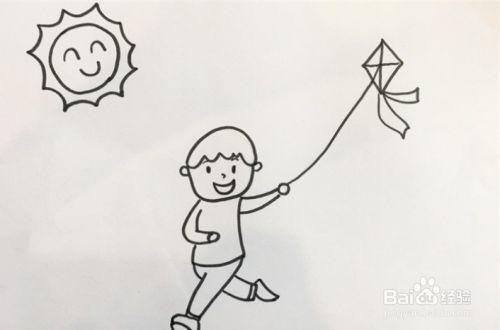 小孩子放风筝怎么画