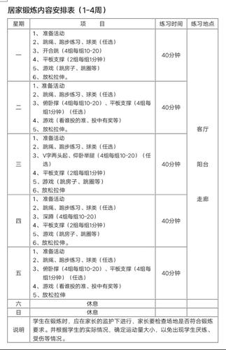 运动计划表格
